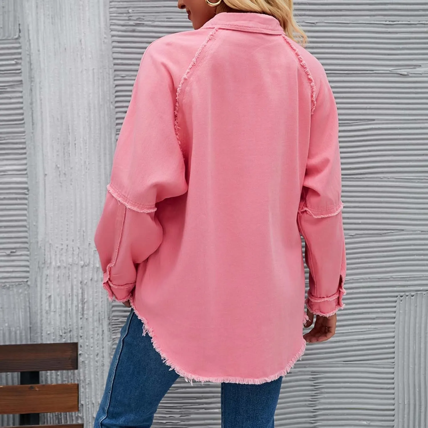 Women Raglan Sleeve Denim Jacket Casual Loose Jean Coat Tops Button Up Solid Denim Outerwear Boyfriend Jackets