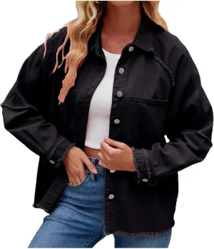 Women Raglan Sleeve Denim Jacket Casual Loose Jean Coat Tops Button Up Solid Denim Outerwear Boyfriend Jackets