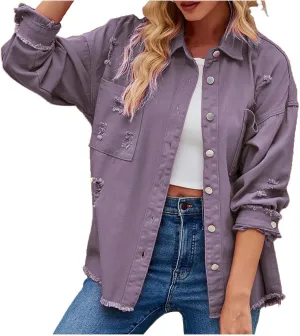 Women Raglan Sleeve Denim Jacket Casual Loose Jean Coat Tops Button Up Solid Denim Outerwear Boyfriend Jackets