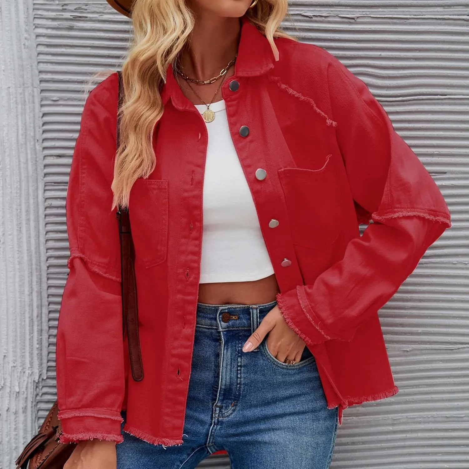 Women Raglan Sleeve Denim Jacket Casual Loose Jean Coat Tops Button Up Solid Denim Outerwear Boyfriend Jackets