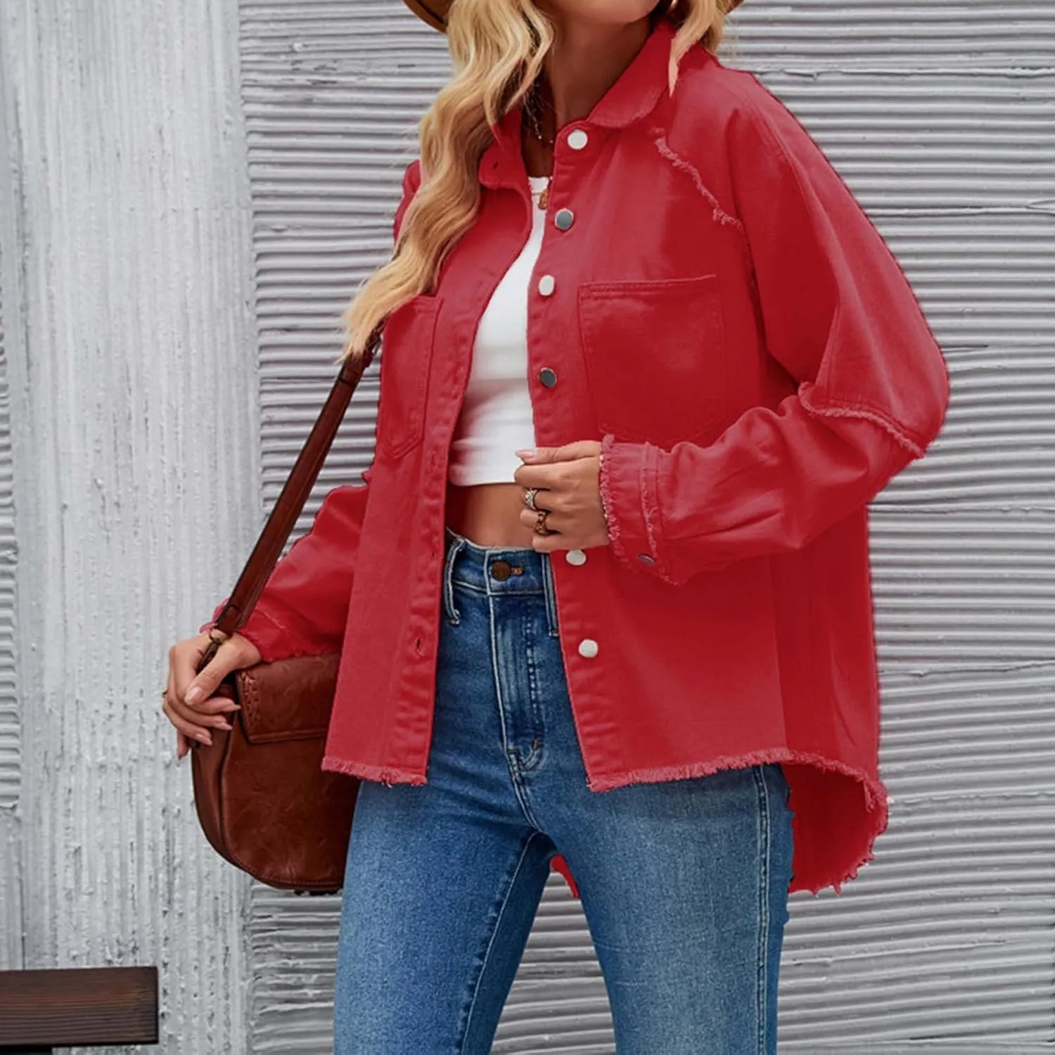 Women Raglan Sleeve Denim Jacket Casual Loose Jean Coat Tops Button Up Solid Denim Outerwear Boyfriend Jackets