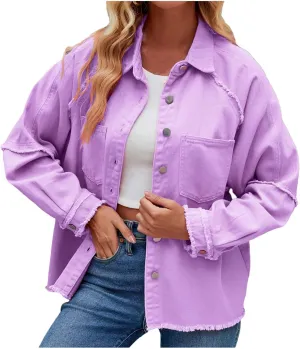 Women Raglan Sleeve Denim Jacket Casual Loose Jean Coat Tops Button Up Solid Denim Outerwear Boyfriend Jackets