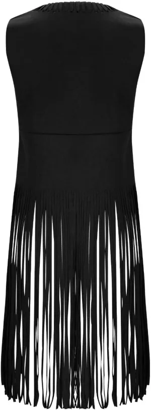 Women Tassel Sleeveless Vest 2024 Fall Vintage Western Fringe Cardigan Waistcoat 70s Hippie Faux Suede Cowboy Jackets