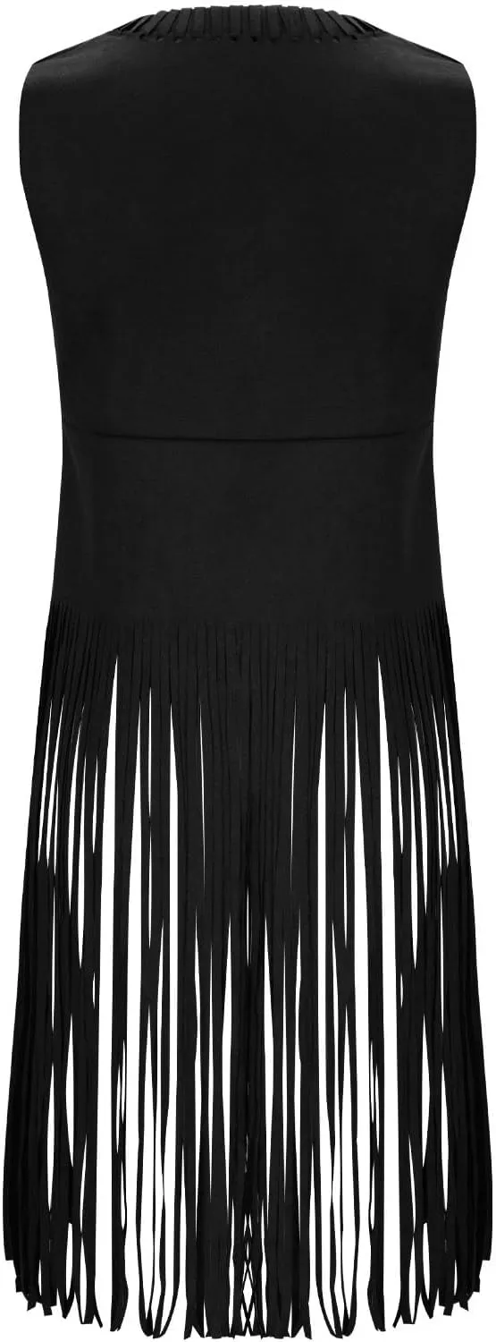 Women Tassel Sleeveless Vest 2024 Fall Vintage Western Fringe Cardigan Waistcoat 70s Hippie Faux Suede Cowboy Jackets