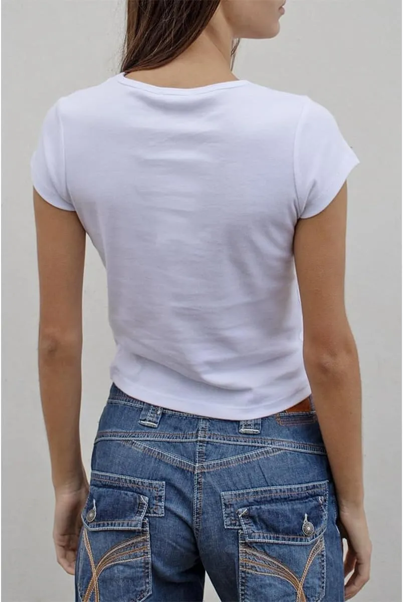 Women Vintage T-Shirt Casual Short Sleeve Round Neck Graphic Print Blouse Tee E-Girl Fairy Grunge Streetwear