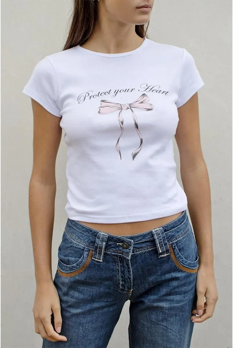 Women Vintage T-Shirt Casual Short Sleeve Round Neck Graphic Print Blouse Tee E-Girl Fairy Grunge Streetwear