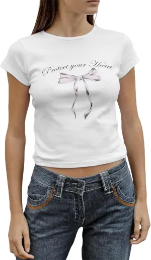 Women Vintage T-Shirt Casual Short Sleeve Round Neck Graphic Print Blouse Tee E-Girl Fairy Grunge Streetwear