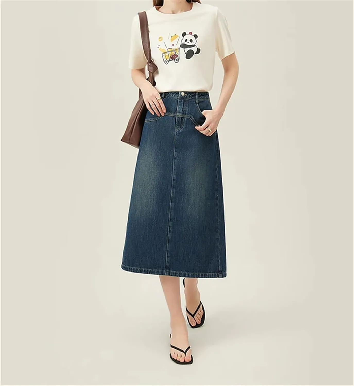 Women's All Match A Line Denim Skirts Back Slit Spring Long Office Lady Denim Jean Skirt