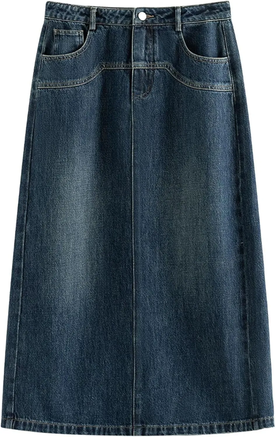 Women's All Match A Line Denim Skirts Back Slit Spring Long Office Lady Denim Jean Skirt