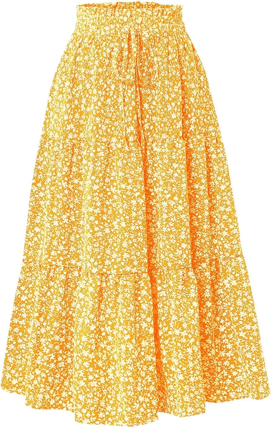 Women's Boho Floral Skirt Casual Elastic High Waist Maxi Skirts Summer Plus Size Flowy A Line Beach Long Outfits Dress