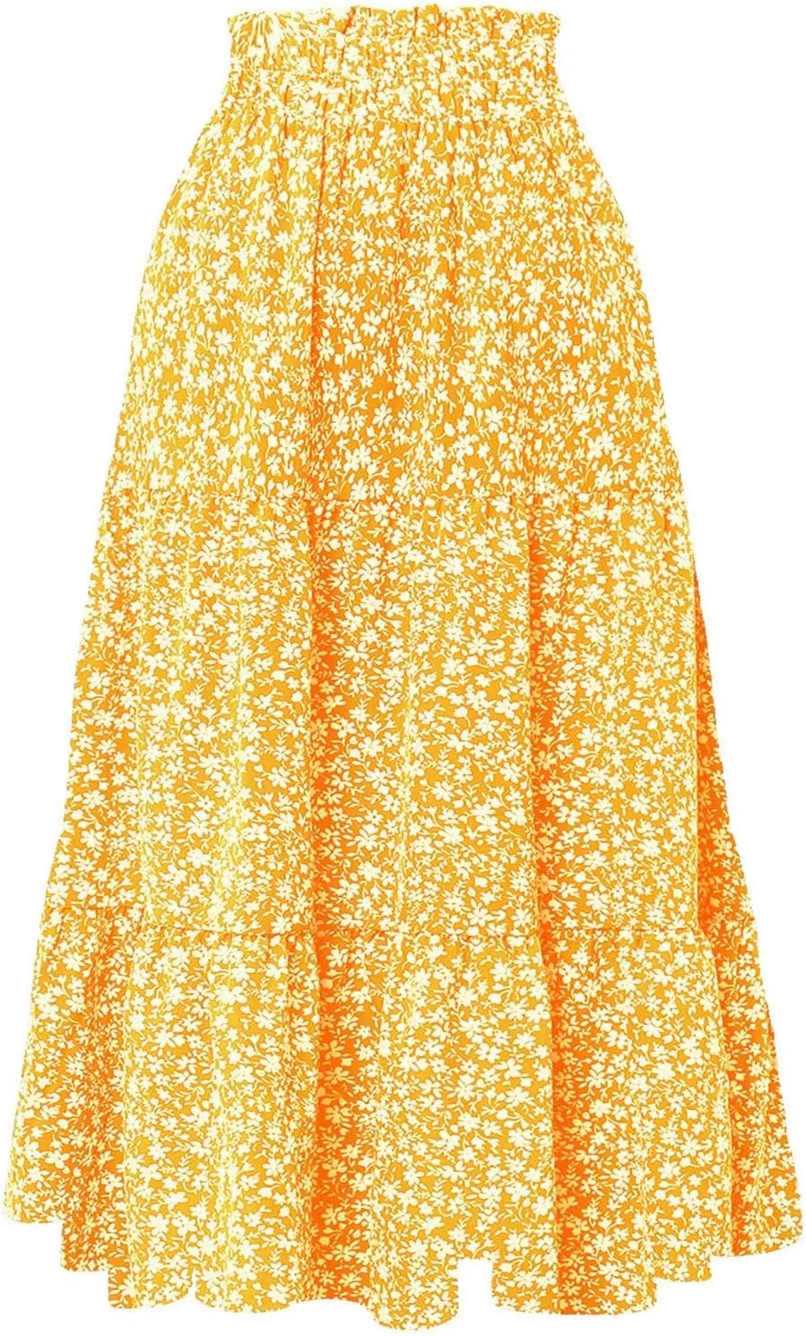 Women's Boho Floral Skirt Casual Elastic High Waist Maxi Skirts Summer Plus Size Flowy A Line Beach Long Outfits Dress