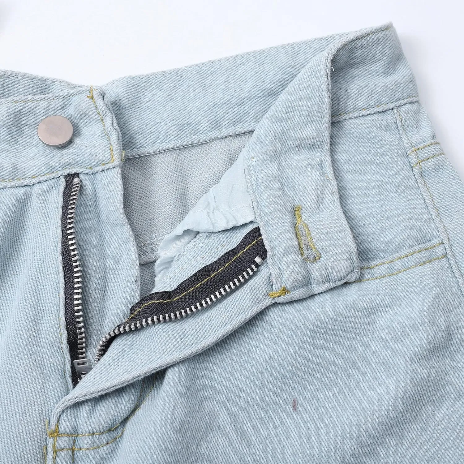 Women's Boyfriend Straight Leg Jeans High Rise Wide Leg Baggy Stretchy Denim Pants with Raw Hem Frayed Edge