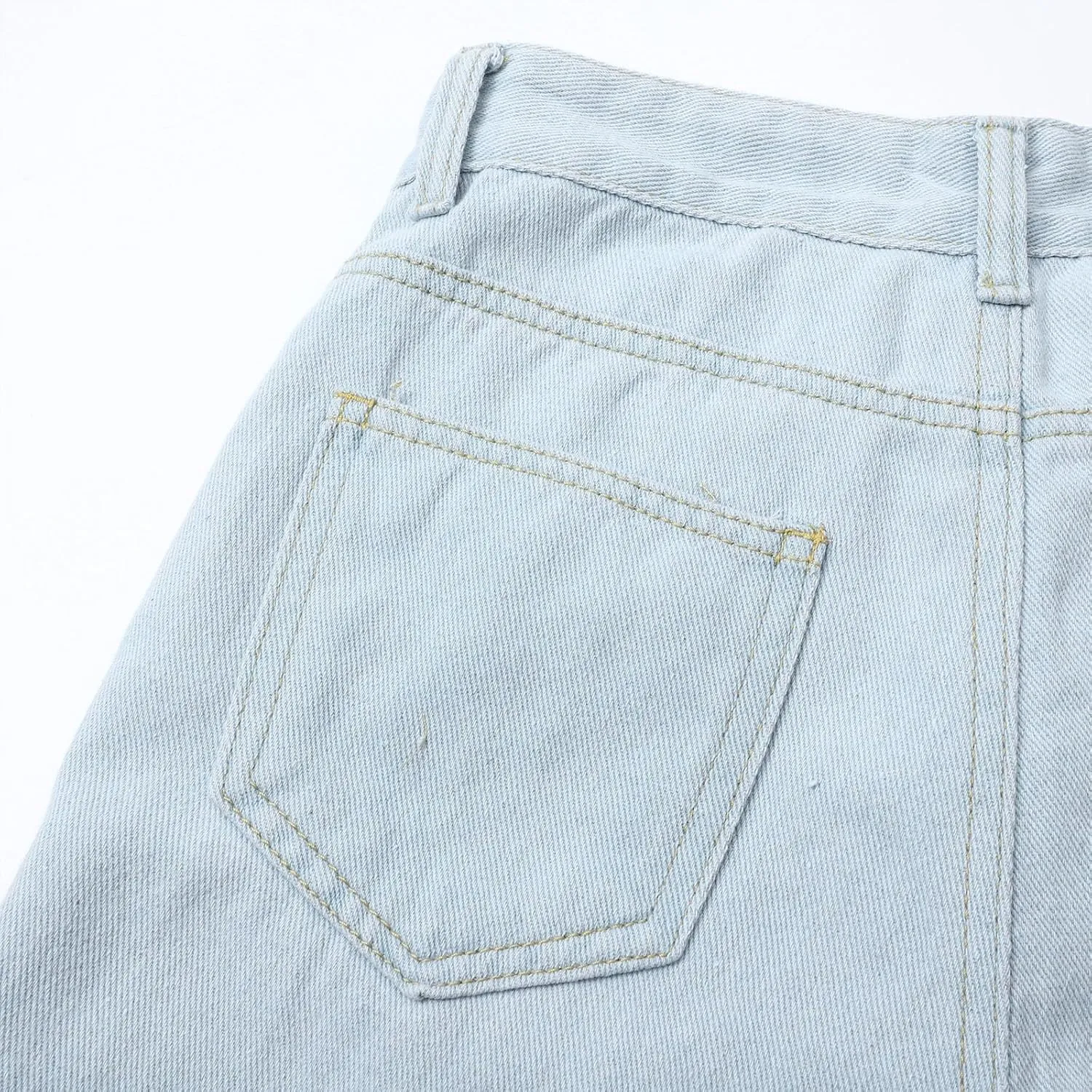 Women's Boyfriend Straight Leg Jeans High Rise Wide Leg Baggy Stretchy Denim Pants with Raw Hem Frayed Edge