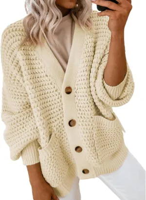 Womens Cardigan Sweaters Button Up Chunky Knit Cardigans V Neck Loose Fit Jackets Outwear