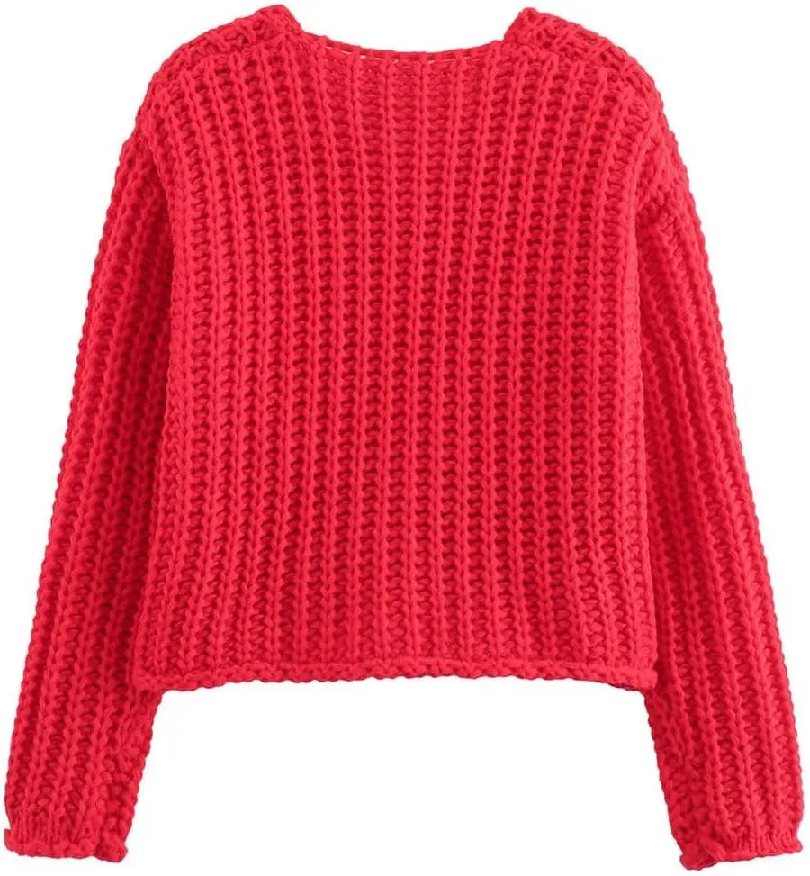 Womens Cardigan Sweaters Long Sleeve Button Down Cropped Jacket Open Front Knit Sweater Outwear