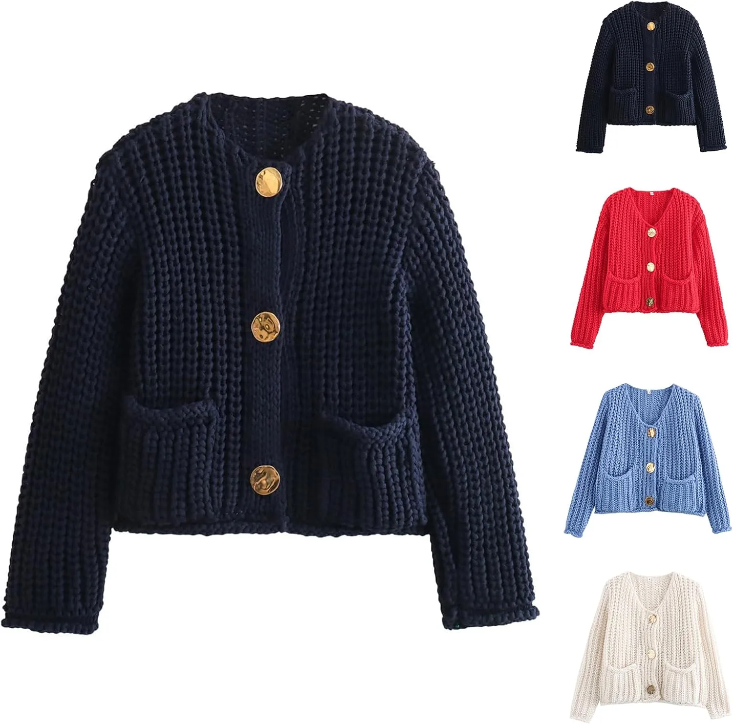 Womens Cardigan Sweaters Long Sleeve Button Down Cropped Jacket Open Front Knit Sweater Outwear