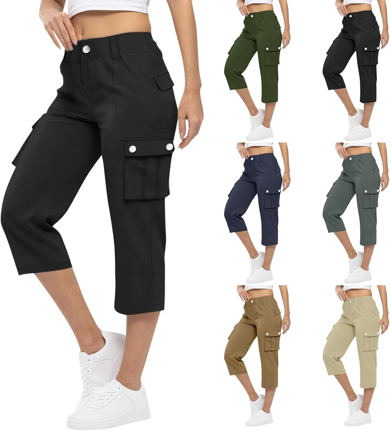 Womens Cargo Capris Hiking Pants Lightweight Loose Fit Casual Capri Pants Dressy Athletic Trousers Cropped