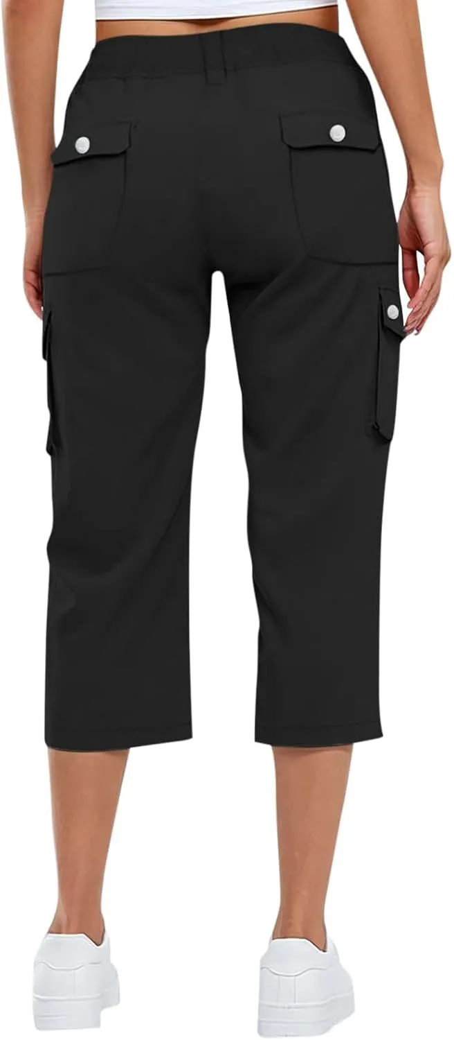 Womens Cargo Capris Hiking Pants Lightweight Loose Fit Casual Capri Pants Dressy Athletic Trousers Cropped