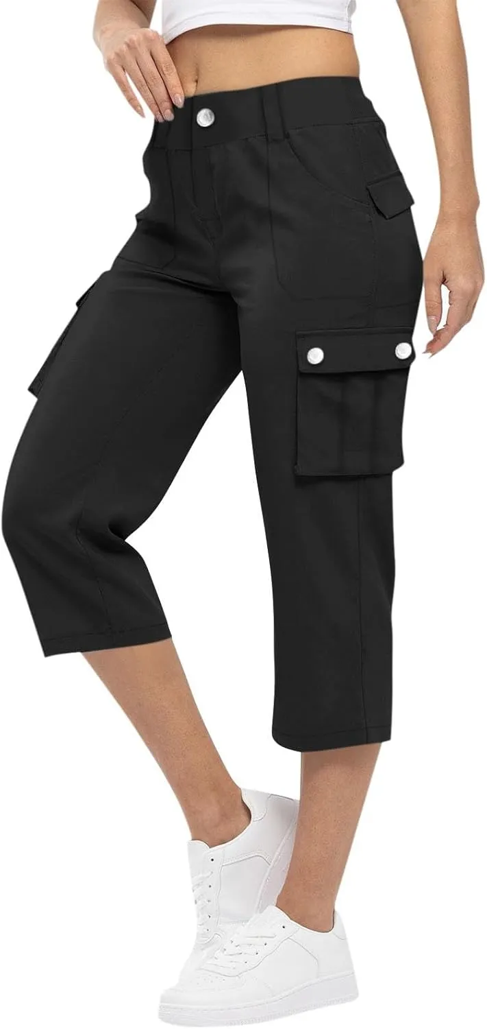Womens Cargo Capris Hiking Pants Lightweight Loose Fit Casual Capri Pants Dressy Athletic Trousers Cropped