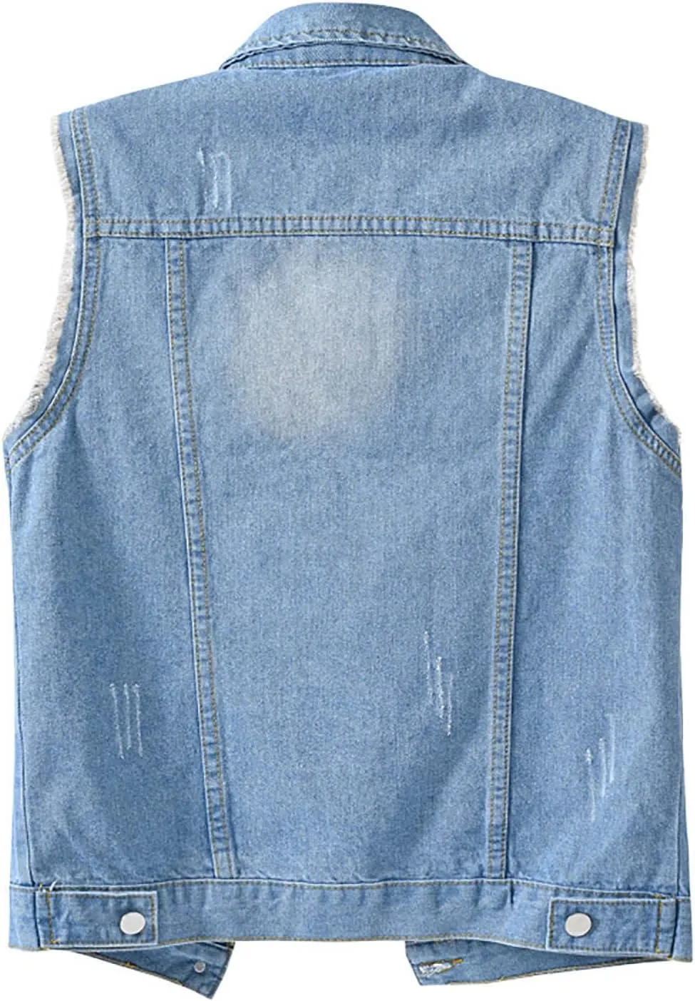 Women's Casual Denim Waistcoat Trendy Frayed Jean Vest Jacket Sleeveless Ripped Lapel Jean Jackets with Pocket