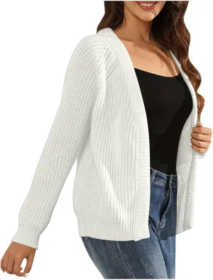 Women's Chunky Knit Open Front Cardigan Long Sleeve Casual Sweater Outwear Fall Winter Solid Jackets for Going Out