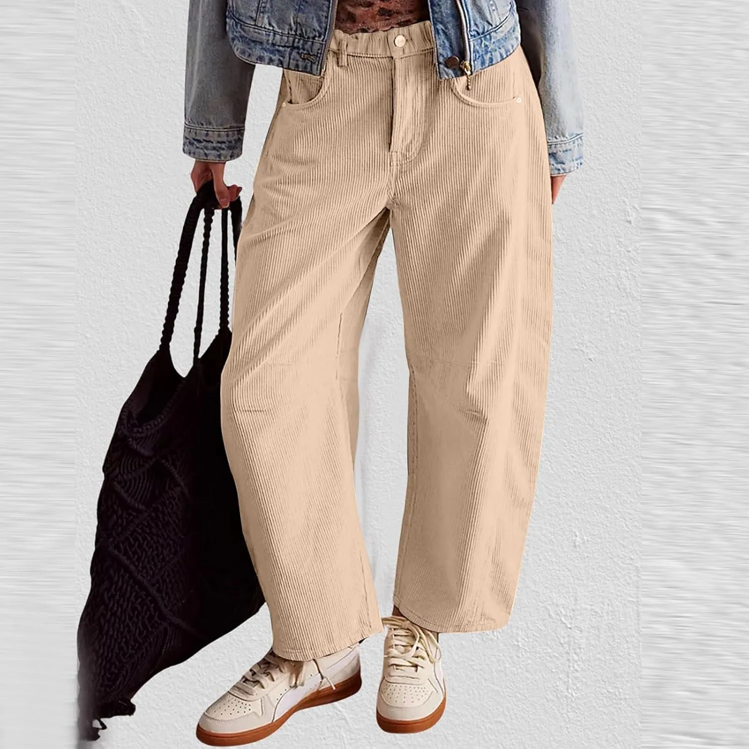 Women's Corduroy Flare Pants Elastic Waist Bell Bottom Trousers 2024 Women Fashion Trendy Loose Fall Flare Trouser