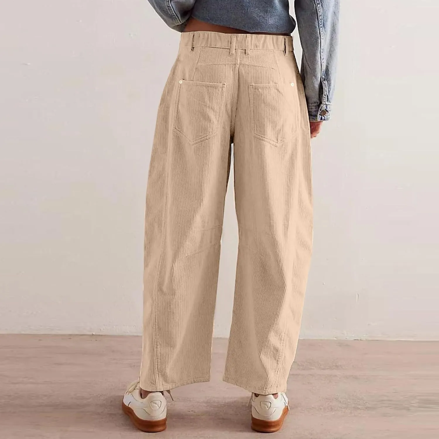 Women's Corduroy Flare Pants Elastic Waist Bell Bottom Trousers 2024 Women Fashion Trendy Loose Fall Flare Trouser