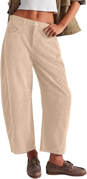 Women's Corduroy Flare Pants Elastic Waist Bell Bottom Trousers 2024 Women Fashion Trendy Loose Fall Flare Trouser