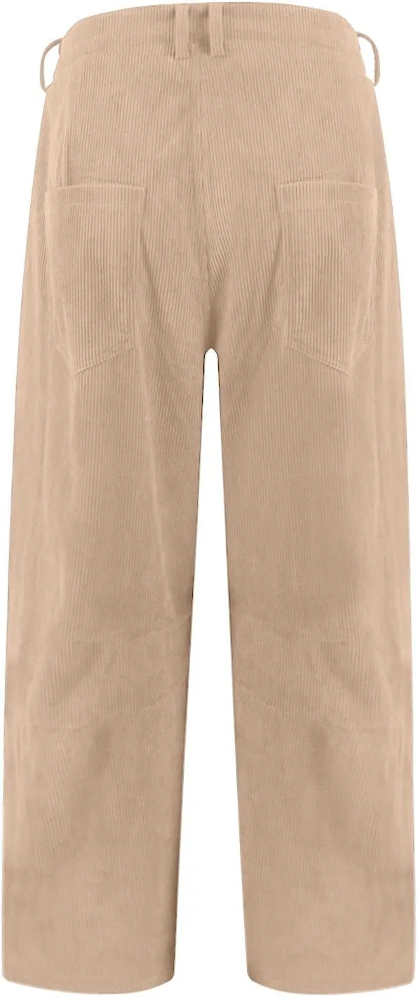 Women's Corduroy Flare Pants Elastic Waist Bell Bottom Trousers 2024 Women Fashion Trendy Loose Fall Flare Trouser