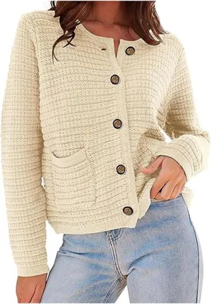 Womens Cropped Sweaters Long Sleeve Casual Button Down Cable Knit Chunky Open Front Cardigan Jackets Fall Sweaters