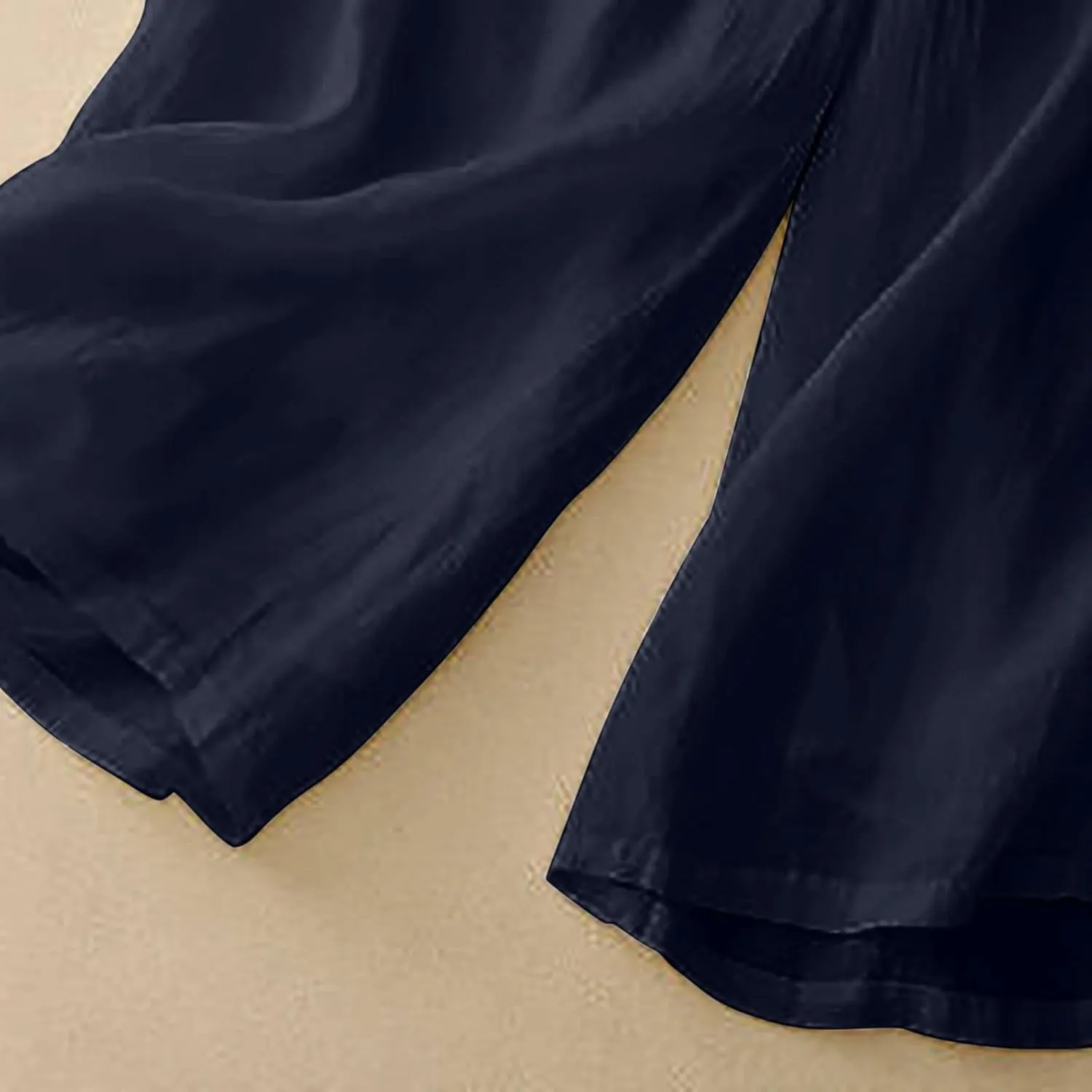 Women's Culottes Linen Cropped Pants with Pockets Wide Leg Pants Elastic Waist Casual Palazzo Trousers 2025 Fashion