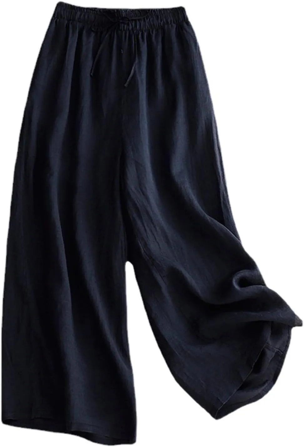 Women's Culottes Linen Cropped Pants with Pockets Wide Leg Pants Elastic Waist Casual Palazzo Trousers 2025 Fashion