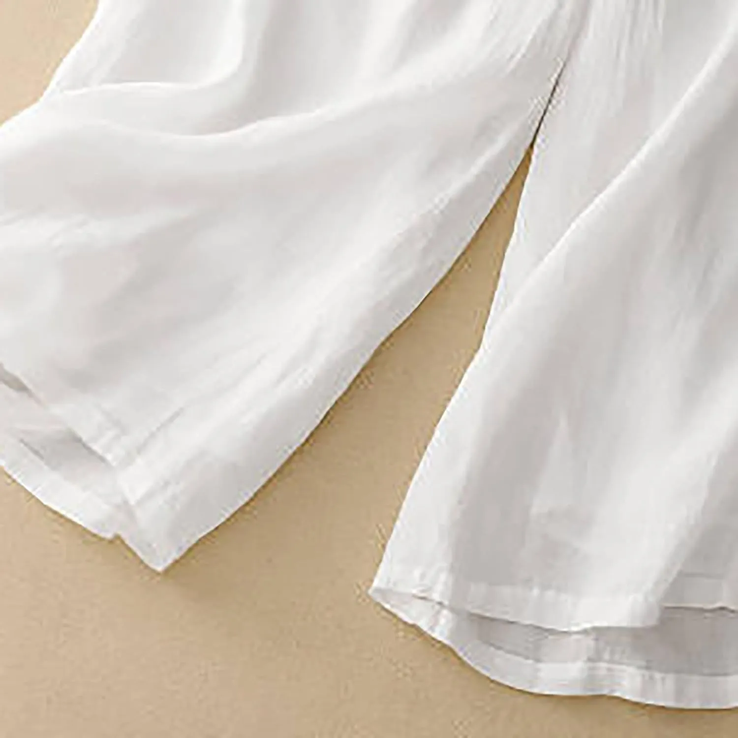 Women's Culottes Linen Cropped Pants with Pockets Wide Leg Pants Elastic Waist Casual Palazzo Trousers 2025 Fashion