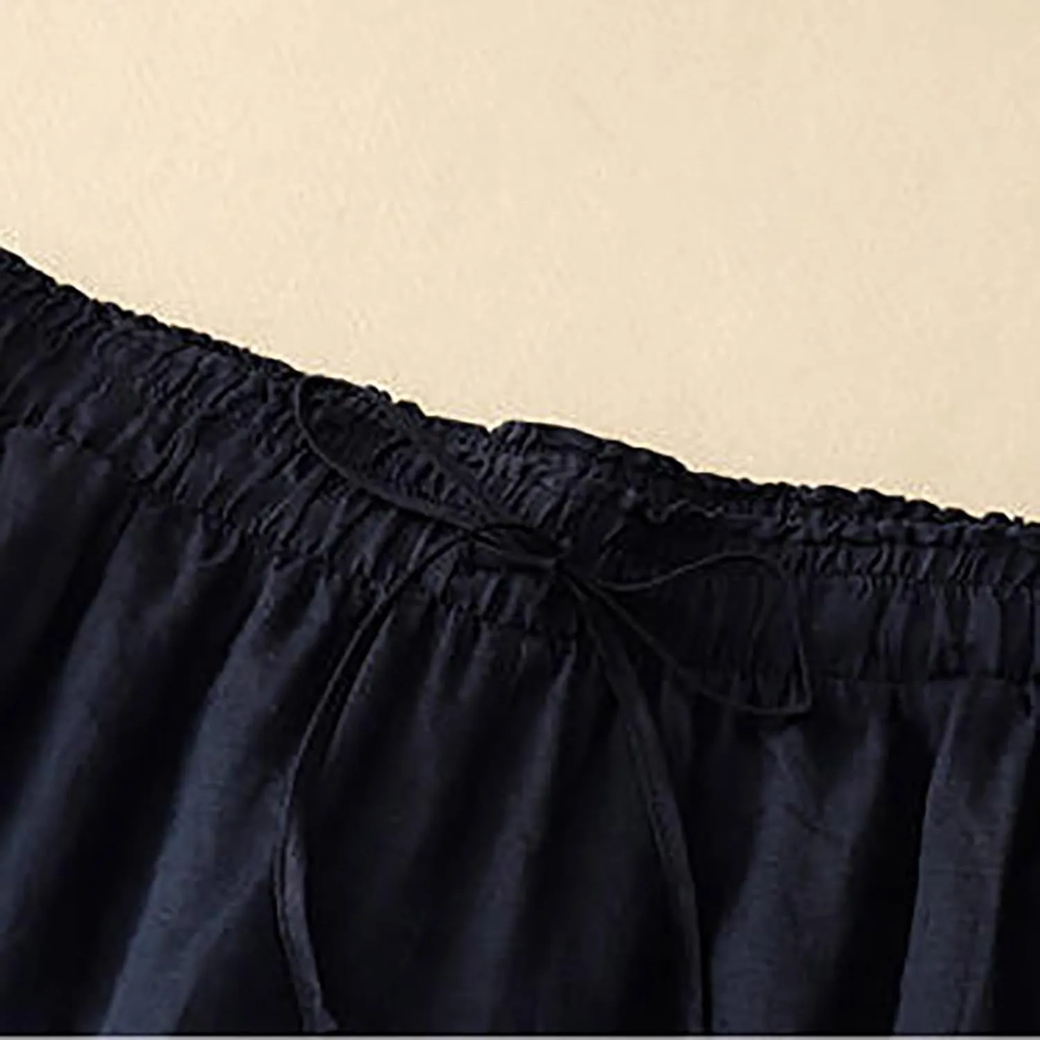 Women's Culottes Linen Cropped Pants with Pockets Wide Leg Pants Elastic Waist Casual Palazzo Trousers 2025 Fashion