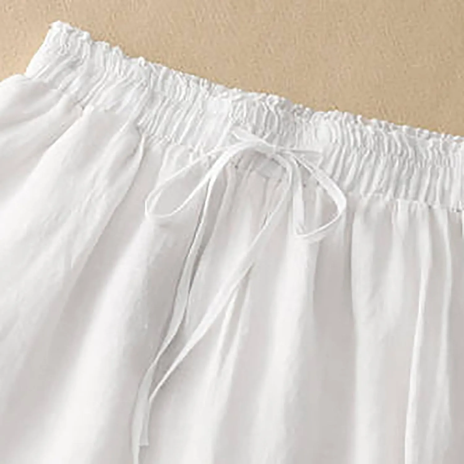 Women's Culottes Linen Cropped Pants with Pockets Wide Leg Pants Elastic Waist Casual Palazzo Trousers 2025 Fashion