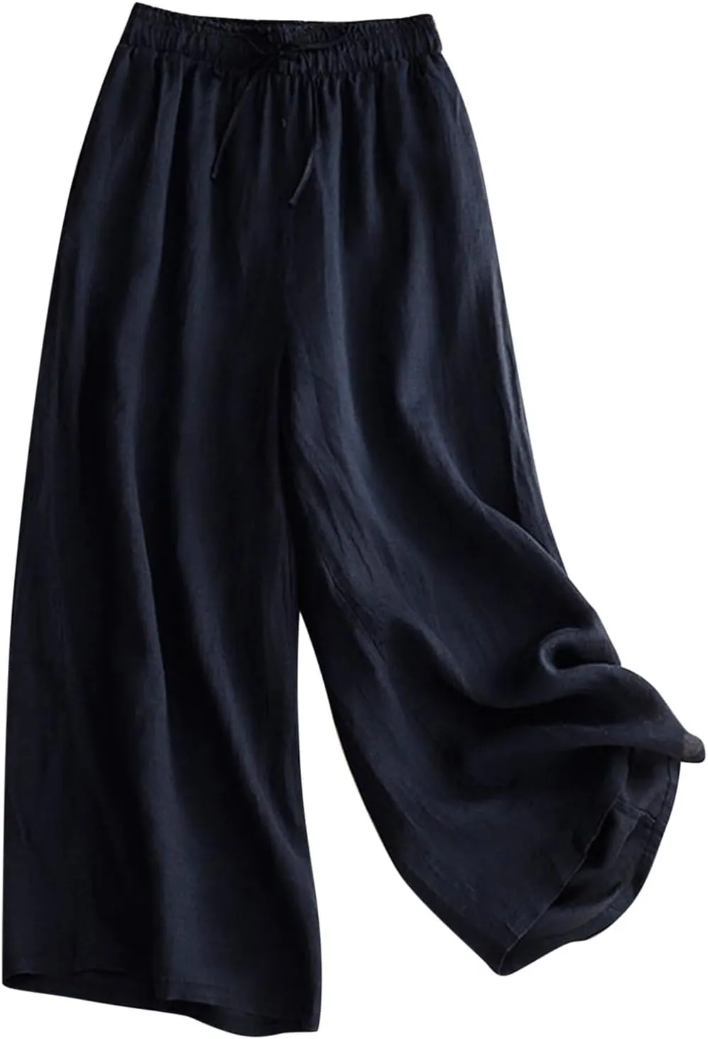 Women's Culottes Linen Cropped Pants with Pockets Wide Leg Pants Elastic Waist Casual Palazzo Trousers 2025 Fashion