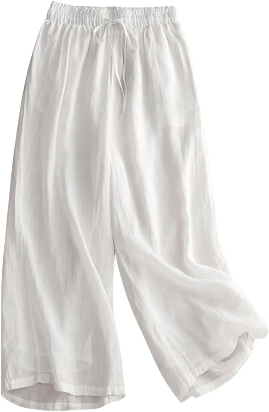 Women's Culottes Linen Cropped Pants with Pockets Wide Leg Pants Elastic Waist Casual Palazzo Trousers 2025 Fashion