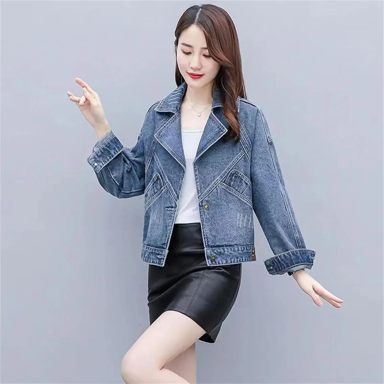 Women's Denim Jacket For Women Spring Vintage Washed Boyfriend Denim Jacket Casual Short Jean Coat