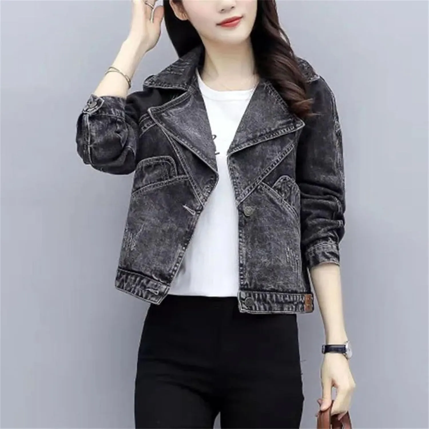 Women's Denim Jacket For Women Spring Vintage Washed Boyfriend Denim Jacket Casual Short Jean Coat