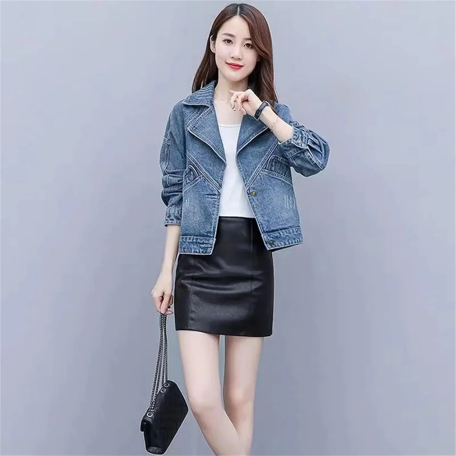 Women's Denim Jacket For Women Spring Vintage Washed Boyfriend Denim Jacket Casual Short Jean Coat