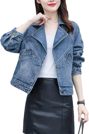 Women's Denim Jacket For Women Spring Vintage Washed Boyfriend Denim Jacket Casual Short Jean Coat