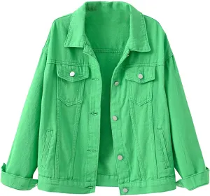 Women's Denim Jacket Plus Size 2024 Long Sleeve Button Down Loose Jean Jacket Outerwear Fashion Oversize Denim Jacket