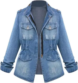 Women's Denim Jackets Cropped Jean Jacket Long Sleeve Blazers Trench Coat Dressy Distressed Trendy Fall Outfits Pocket