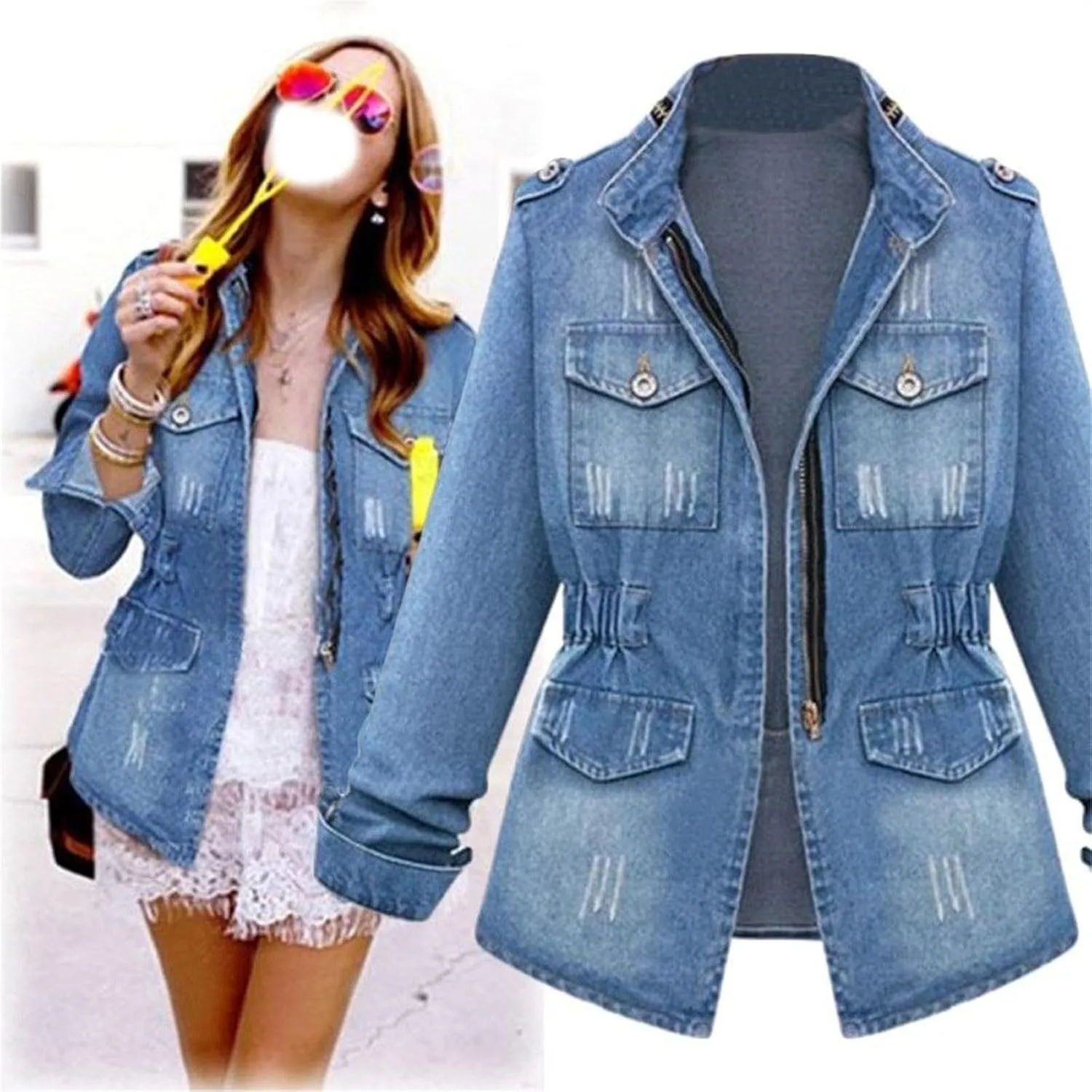 Women's Denim Jackets Cropped Jean Jacket Long Sleeve Blazers Trench Coat Dressy Distressed Trendy Fall Outfits Pocket