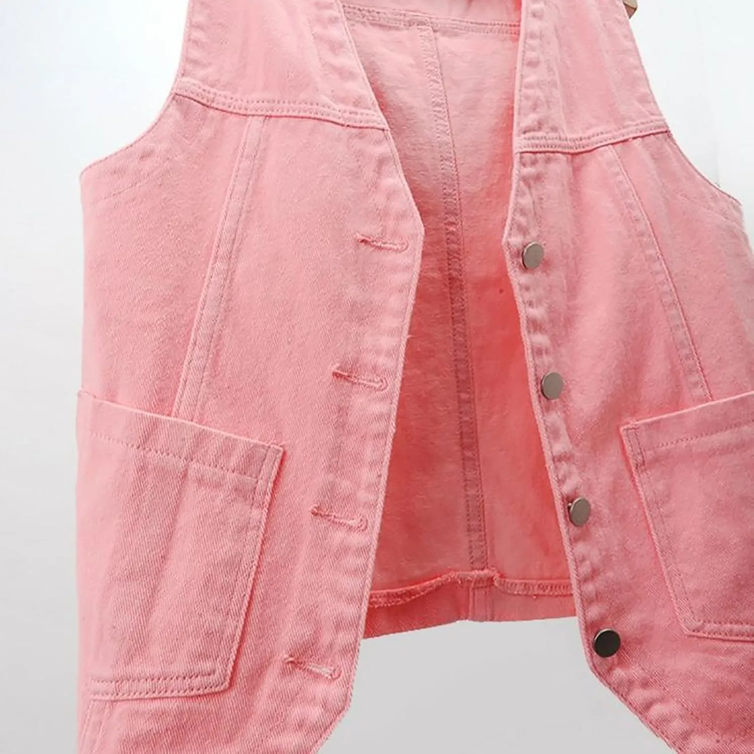 Womens Denim Vest Jean Vest Top for Women Cropped Denim Jacket Sleeveless V Neck Button Down Jean Coat with Pockets