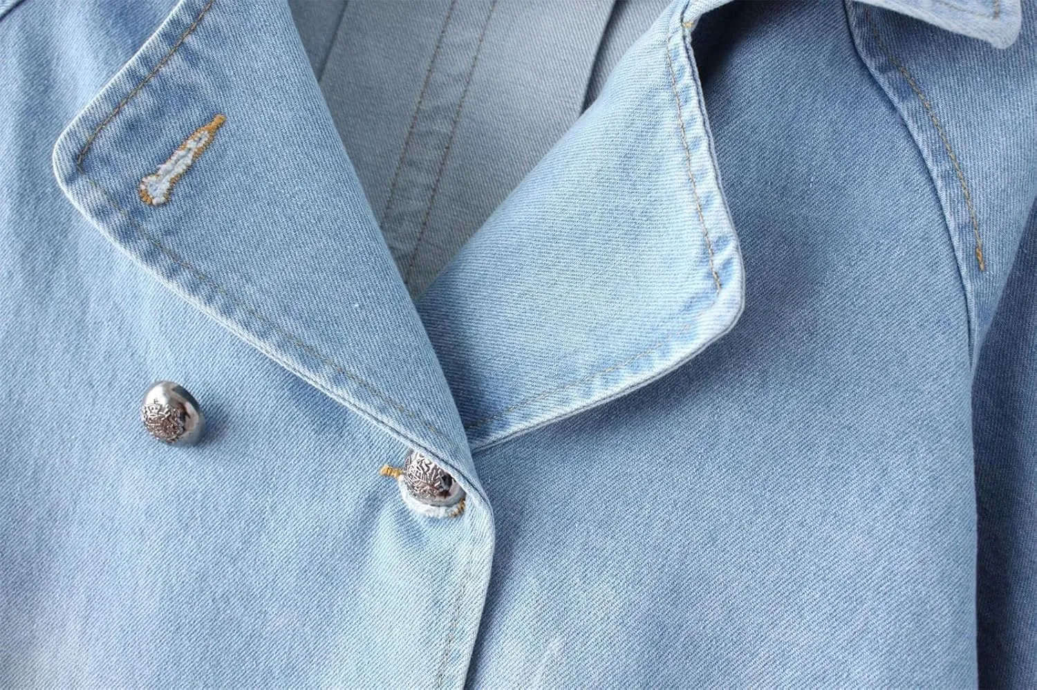 Women's Double Breasted Denim Jacket For Women Cape Denim Coat Vintage Washed Boyfriend Denim Jacket