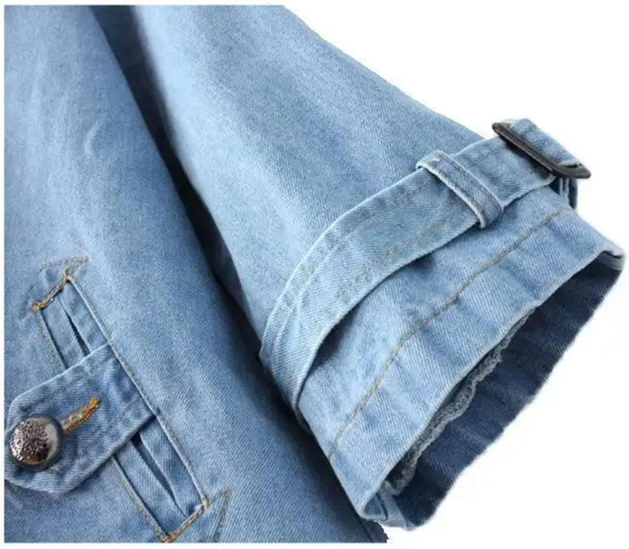 Women's Double Breasted Denim Jacket For Women Cape Denim Coat Vintage Washed Boyfriend Denim Jacket