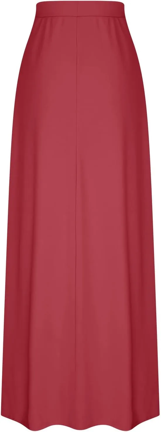 Women's Drawstring High Waist Maxi Skirts with Pockets Dressy Solid A Line Long Skirts Casual Slim Fit Pencil Skirt