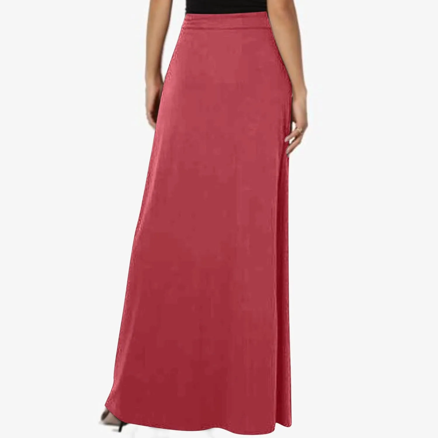 Women's Drawstring High Waist Maxi Skirts with Pockets Dressy Solid A Line Long Skirts Casual Slim Fit Pencil Skirt