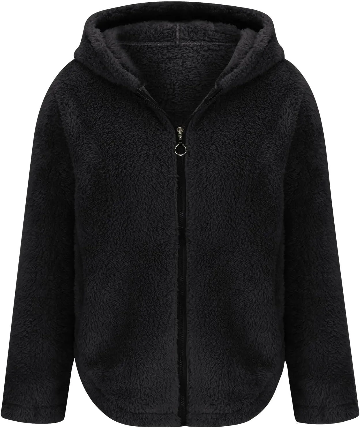 Women's Faux Fur Coat Fluffy Fuzzy Hooded Jacket Plus Size Fleece Lined Warm Coats Zip Up Winter Outerwear with Hood